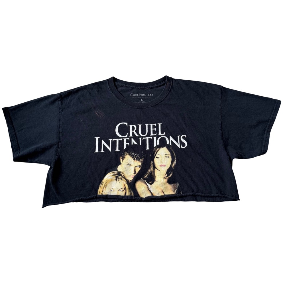 Y2K Cruel Intentions Crop Top L 90s Thrashed Cut Tee Baby Fit Goth Grunge Emo